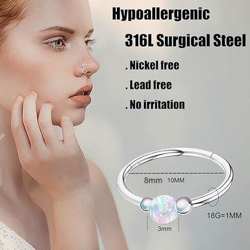 davka Nose Rings Hoops 18G Opal Nose Piercings Jewelry Set 316L Surgical Steel Hypoallergenic Septum Hoop Nose Ring for Women Hinged Helix Rook Auricle Conch Cartilage Daith Tragus Earring in Saudi Arabia