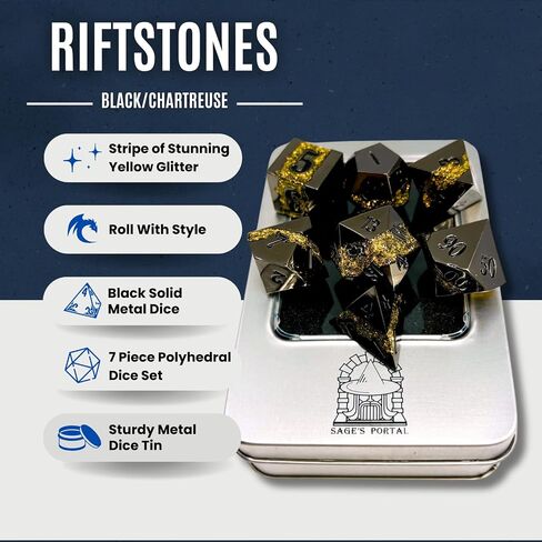 Sage's Portal Metal Riftstone DND Dice 7-PC Polyhedral Dice Set for DND TTRPG Dungeons and Dragons Pathfinder Oversized Designer Dice (Gloss Black/Purple) in Kuwait