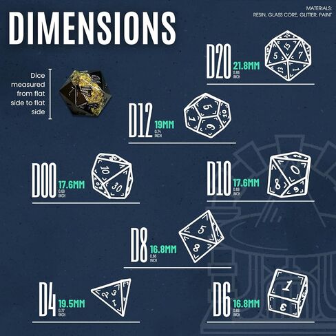 Sage's Portal Metal Riftstone DND Dice 7-PC Polyhedral Dice Set for DND TTRPG Dungeons and Dragons Pathfinder Oversized Designer Dice (Gloss Black/Purple) in Kuwait