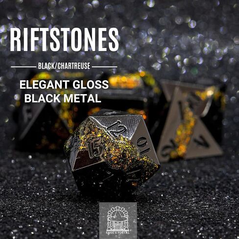 Sage's Portal Metal Riftstone DND Dice 7-PC Polyhedral Dice Set for DND TTRPG Dungeons and Dragons Pathfinder Oversized Designer Dice (Gloss Black/Purple) in Kuwait