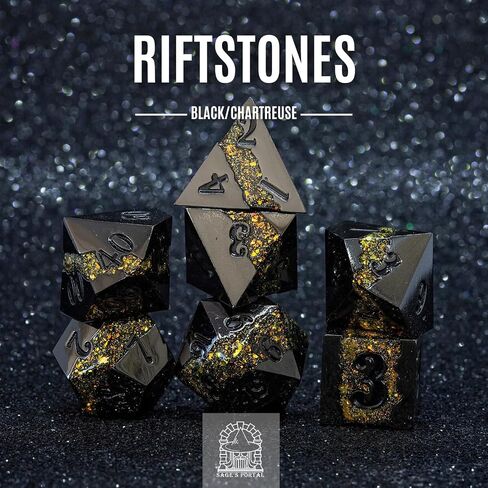 Sage's Portal Metal Riftstone DND Dice 7-PC Polyhedral Dice Set for DND TTRPG Dungeons and Dragons Pathfinder Oversized Designer Dice (Gloss Black/Purple) in Kuwait