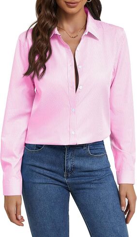 Wrinkle Free Womens Button Down Shirts for Women Long Sleeve Stretch Business Office Formal Work Blouses Tops in Kuwait
