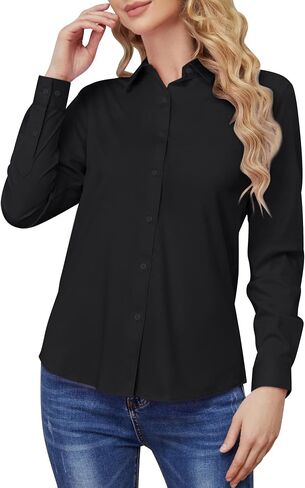 Wrinkle Free Womens Button Down Shirts for Women Long Sleeve Stretch Business Office Formal Work Blouses Tops in Kuwait