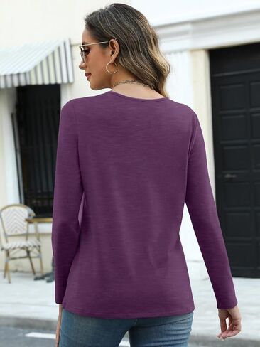 PGANDS Women's V Neck Pleated Tops Long Sleeve Button Casual Solid Blouse in Saudi Arabia
