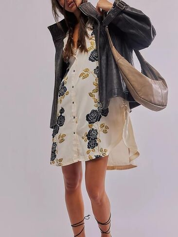 Women's Button Down Floral Print Shirt Dress Fall Fashion Long Sleeve Oversized Lightweight Blouses Tops in Saudi Arabia