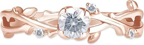 SAVEARTH DIAMONDS Twisted Leaf Design, 1/2 Carat Center Round Cut Moissanite Lab Created Diamond Solitaire Engagement Promise Ring In 14k Gold Over Sterling Silver (0.55 Cttw) in Saudi Arabia