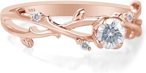 SAVEARTH DIAMONDS Twisted Leaf Design, 1/2 Carat Center Round Cut Moissanite Lab Created Diamond Solitaire Engagement Promise Ring In 14k Gold Over Sterling Silver (0.55 Cttw) in Saudi Arabia
