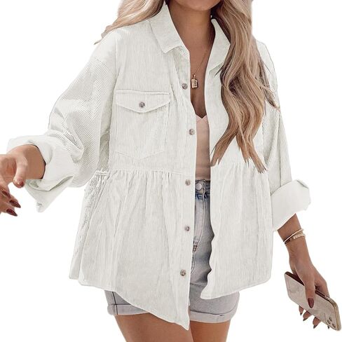 Women's Plaid Shirts Long Sleeves Button Down Peplum Babydoll Jacket Oversized Flannel Shirts Casual Pocket Blouses Tops in Kuwait