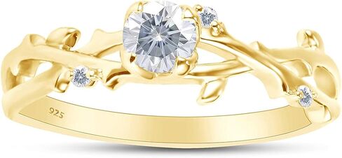 SAVEARTH DIAMONDS Twisted Leaf Design, 1/2 Carat Center Round Cut Moissanite Lab Created Diamond Solitaire Engagement Promise Ring In 14k Gold Over Sterling Silver (0.55 Cttw) in Saudi Arabia