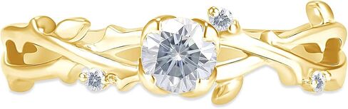 SAVEARTH DIAMONDS Twisted Leaf Design, 1/2 Carat Center Round Cut Moissanite Lab Created Diamond Solitaire Engagement Promise Ring In 14k Gold Over Sterling Silver (0.55 Cttw) in Saudi Arabia