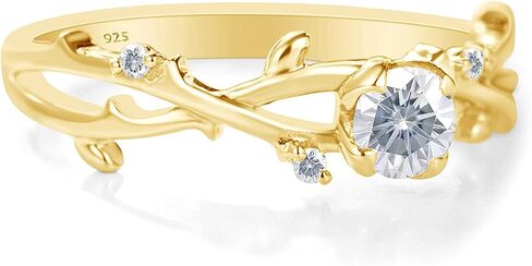 SAVEARTH DIAMONDS Twisted Leaf Design, 1/2 Carat Center Round Cut Moissanite Lab Created Diamond Solitaire Engagement Promise Ring In 14k Gold Over Sterling Silver (0.55 Cttw) in Saudi Arabia