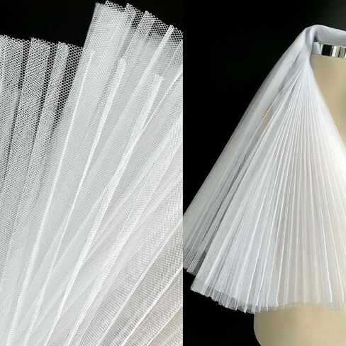 Ruffled Lace Trims 1 Yards, Pleated Lace Fabric Trim, Organza Ruffled Fabric Chiffon Tulle Ruffle Lace Border for Sewing Dress Bag Costume Decoration Trimming Craft (White) in Saudi Arabia