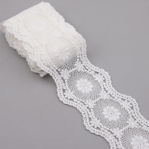 Vintage Cream-Beige Cotton Lace Trim 8.5cm Wide Tulle Embroidered Lace Trim for Crafts Junk Journal 3 Yards in Kuwait