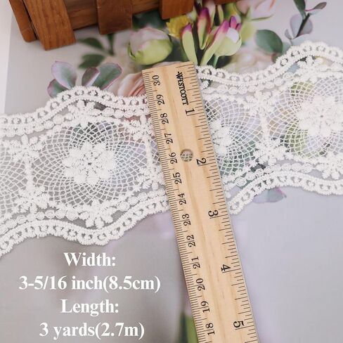 Vintage Cream-Beige Cotton Lace Trim 8.5cm Wide Tulle Embroidered Lace Trim for Crafts Junk Journal 3 Yards in Kuwait