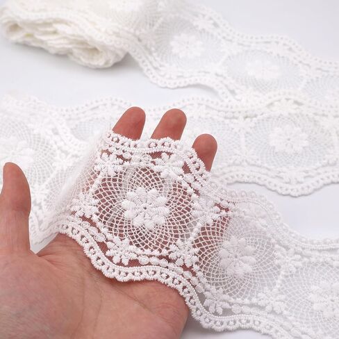 Vintage Cream-Beige Cotton Lace Trim 8.5cm Wide Tulle Embroidered Lace Trim for Crafts Junk Journal 3 Yards in Kuwait