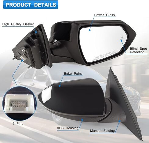 Right Passenger Side Mirror Fits 2021 2022 2023 2024 Hyundai Elantra with Power Glass Heated Blind Spot Detection Turn Signal and Manual Folding Match to Black Replace 87620AA170 (8Pins) in Saudi Arabia