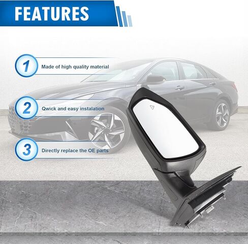مرآة جانبية للراكب الأيمن تناسب 2021 2022 2023 2024 Hyundai Elantra مع زجاج كهربائي مسخن للكشف عن البقع العمياء إشارة الانعطاف ومطابقة يدوية قابلة للطي باللون الأسود استبدال 87620AA170 (8 دبابيس) in Kuwait
