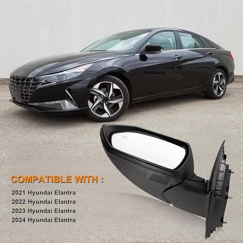 مرآة جانبية للراكب الأيمن تناسب 2021 2022 2023 2024 Hyundai Elantra مع زجاج كهربائي مسخن للكشف عن البقع العمياء إشارة الانعطاف ومطابقة يدوية قابلة للطي باللون الأسود استبدال 87620AA170 (8 دبابيس) in Kuwait