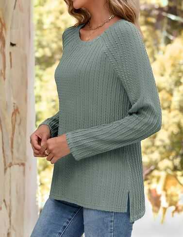 ZESICA Long Sleeve Shirts for Women Crewneck Side Slit Casual Loose Tunic Tops Lightweight Basic Tee Fashion Clothes in Saudi Arabia