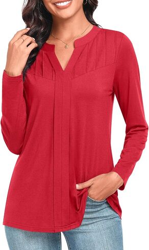 Anydeer Women Long Sleeve Tunic Tops Casual Dressy T-Shirts Fall Loose Fit Blouses Pleated Pullover with Leggings in Saudi Arabia