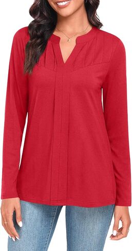 Anydeer Women Long Sleeve Tunic Tops Casual Dressy T-Shirts Fall Loose Fit Blouses Pleated Pullover with Leggings in Saudi Arabia