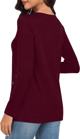 CATHY Womens Tops Dressy Casual Crew Neck Long Sleeve Shirts Button Side Tunic to Wear with Leggings in Saudi Arabia