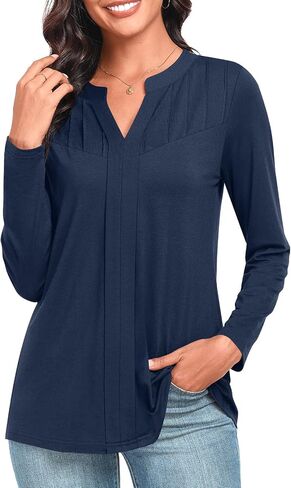 Anydeer Women Long Sleeve Tunic Tops Casual Dressy T-Shirts Fall Loose Fit Blouses Pleated Pullover with Leggings in Saudi Arabia