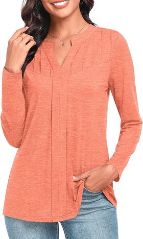 Anydeer Women Long Sleeve Tunic Tops Casual Dressy T-Shirts Fall Loose Fit Blouses Pleated Pullover with Leggings in Saudi Arabia