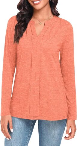 Anydeer Women Long Sleeve Tunic Tops Casual Dressy T-Shirts Fall Loose Fit Blouses Pleated Pullover with Leggings in Saudi Arabia