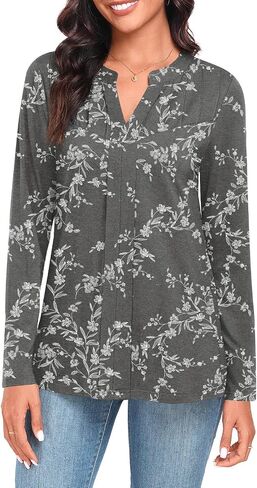 Anydeer Women Long Sleeve Tunic Tops Casual Dressy T-Shirts Fall Loose Fit Blouses Pleated Pullover with Leggings in Saudi Arabia