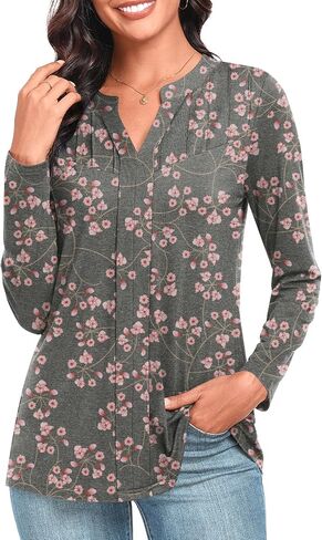 Anydeer Women Long Sleeve Tunic Tops Casual Dressy T-Shirts Fall Loose Fit Blouses Pleated Pullover with Leggings in Saudi Arabia