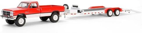 Hitch & Tow Series 31-32310-D - 1991 Dodge Ram Power Ram 250 - Red & White with Heavy Duty Car Hauler 1/64 Scale Diecast in Saudi Arabia