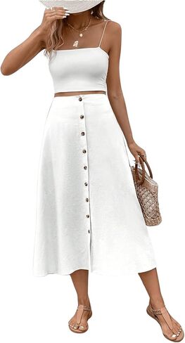Verdusa Women's Casual Long Skirt Button Front High Waist Flare A Line Skirt in Saudi Arabia