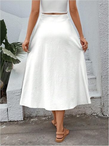 Verdusa Women's Casual Long Skirt Button Front High Waist Flare A Line Skirt in Saudi Arabia