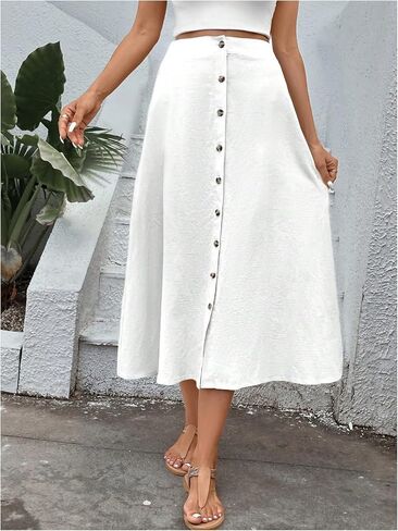 Verdusa Women's Casual Long Skirt Button Front High Waist Flare A Line Skirt in Saudi Arabia