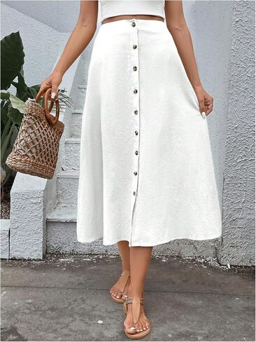 Verdusa Women's Casual Long Skirt Button Front High Waist Flare A Line Skirt in Saudi Arabia