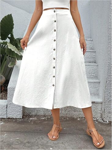 Verdusa Women's Casual Long Skirt Button Front High Waist Flare A Line Skirt in Saudi Arabia