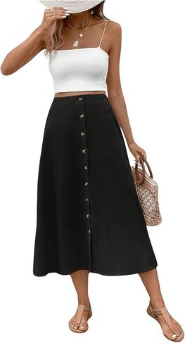 Verdusa Women's Casual Long Skirt Button Front High Waist Flare A Line Skirt in Saudi Arabia