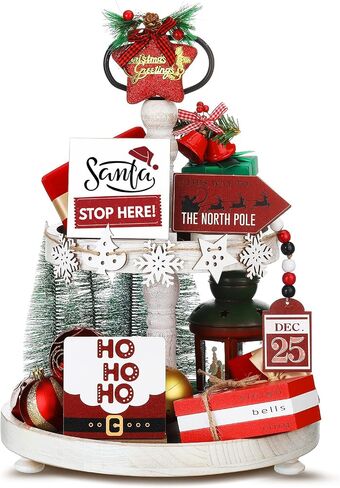12 Pieces Christmas Tiered Tray Decor Christmas Decorations Farmhouse Winter Table Wooden Sign Christmas Tiered Tray Decoration Santa Claus Snowflakes Reindeer Decor for Christmas Holiday Party Home in Saudi Arabia