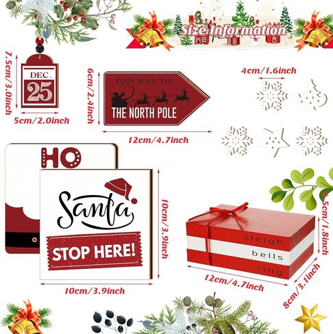 12 Pieces Christmas Tiered Tray Decor Christmas Decorations Farmhouse Winter Table Wooden Sign Christmas Tiered Tray Decoration Santa Claus Snowflakes Reindeer Decor for Christmas Holiday Party Home in Saudi Arabia