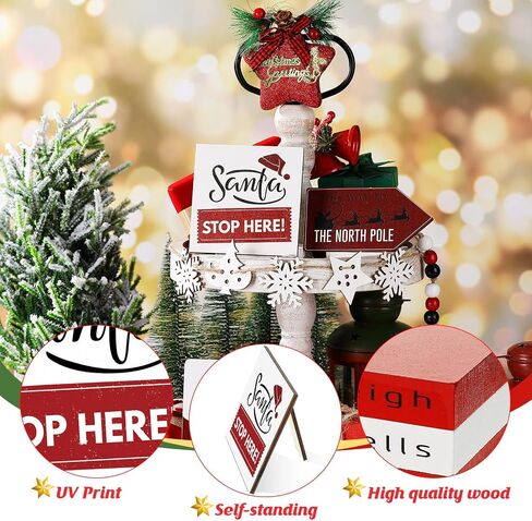 12 Pieces Christmas Tiered Tray Decor Christmas Decorations Farmhouse Winter Table Wooden Sign Christmas Tiered Tray Decoration Santa Claus Snowflakes Reindeer Decor for Christmas Holiday Party Home in Saudi Arabia