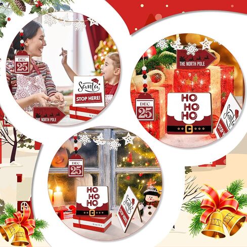 12 Pieces Christmas Tiered Tray Decor Christmas Decorations Farmhouse Winter Table Wooden Sign Christmas Tiered Tray Decoration Santa Claus Snowflakes Reindeer Decor for Christmas Holiday Party Home in Saudi Arabia