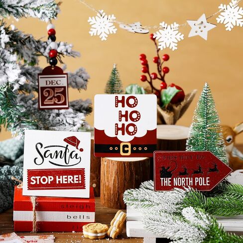 12 Pieces Christmas Tiered Tray Decor Christmas Decorations Farmhouse Winter Table Wooden Sign Christmas Tiered Tray Decoration Santa Claus Snowflakes Reindeer Decor for Christmas Holiday Party Home in Saudi Arabia