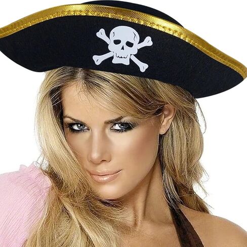 Dzrige قبعة قرصان الهالوين قبعة قرصان الكاريبي قبعة كلاسيكية مطبوعة على شكل جمجمة القراصنة الكابتن زي قبعة مضحكة لحفلات القراصنة لحفلات الهالوين التنكرية وحفلات أعياد الميلاد in Kuwait