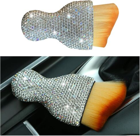 Bling Car Interior Dust Brush, Crystal Rhinestone Soft Auto Detailing Cleaning Brush, Sparkling Diamond Vehicle Dashboard Air Vent Cleaner for Women Girls, Universal for Vehicles (White) in Saudi Arabia