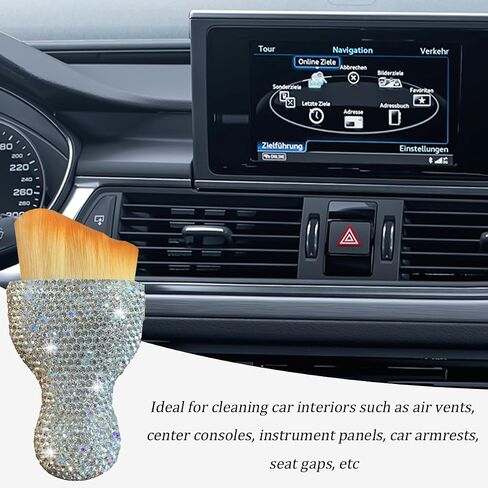 Bling Car Interior Dust Brush, Crystal Rhinestone Soft Auto Detailing Cleaning Brush, Sparkling Diamond Vehicle Dashboard Air Vent Cleaner for Women Girls, Universal for Vehicles (White) in Saudi Arabia