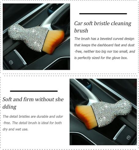 Bling Car Interior Dust Brush, Crystal Rhinestone Soft Auto Detailing Cleaning Brush, Sparkling Diamond Vehicle Dashboard Air Vent Cleaner for Women Girls, Universal for Vehicles (White) in Saudi Arabia