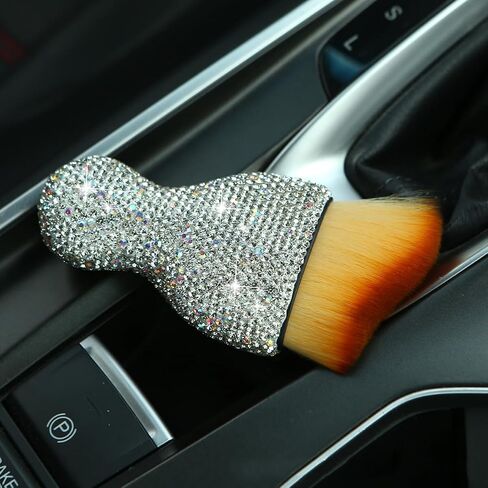 Bling Car Interior Dust Brush, Crystal Rhinestone Soft Auto Detailing Cleaning Brush, Sparkling Diamond Vehicle Dashboard Air Vent Cleaner for Women Girls, Universal for Vehicles (White) in Saudi Arabia