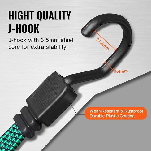 VEVOR 32Pcs Flat Outdoor Bungee Cord Assortment, 17 mm Heavy Duty Bungee Straps with Hooks, Includes 10", 18", 24", 32", 40", Elastic Straps with Portable Storage Bag, 6 Tarp Clips & Ball Bungy Cords in Saudi Arabia