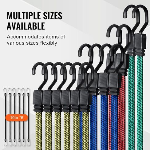 VEVOR 32Pcs Flat Outdoor Bungee Cord Assortment, 17 mm Heavy Duty Bungee Straps with Hooks, Includes 10", 18", 24", 32", 40", Elastic Straps with Portable Storage Bag, 6 Tarp Clips & Ball Bungy Cords in Saudi Arabia